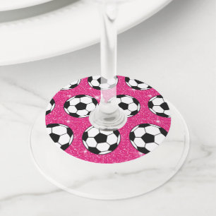 Étiquette Pour Verre De Vin Balle de Football Rose Glace Brillant Joueur de Sp