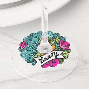 Étiquette Pour Verre De Vin Beauté de Coussin à Jeter avec des Fleurs