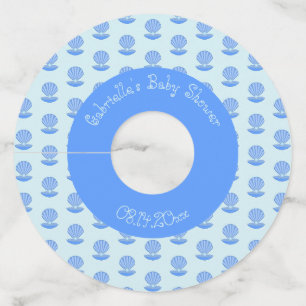 Étiquette Pour Verre De Vin Bébé bleu Coquille d'huîtres et Baby shower Pearl