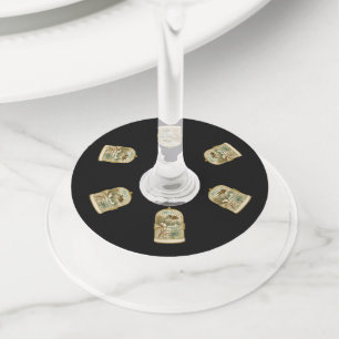 Étiquette Pour Verre De Vin Birdcages Or Blanc Avec Scène De Ferme D'Hiver D'O