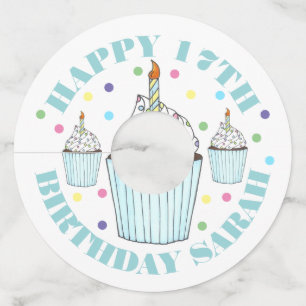 Étiquette Pour Verre De Vin Bleu Cupcake Saupoudrer Fête Anniversaire Câteau