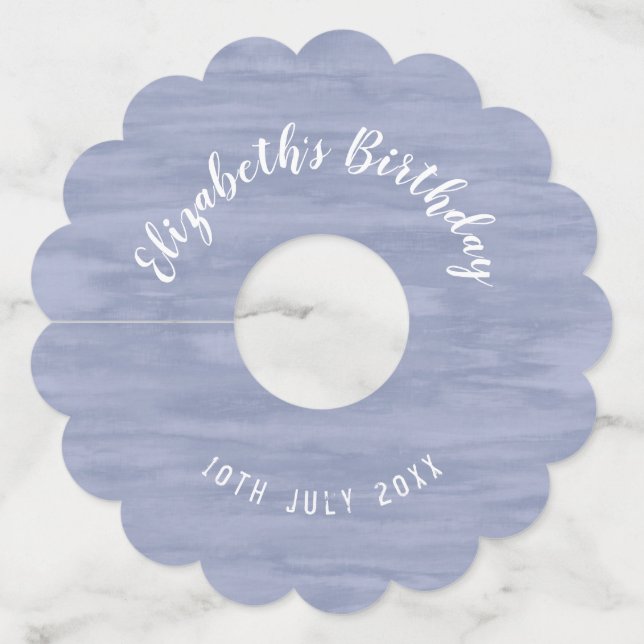 Étiquette Pour Verre De Vin Bleu Faded Anniversaire Papier Vin Tags (Devant)