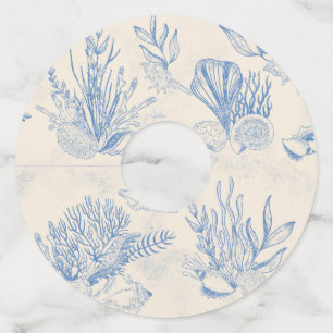 Étiquette Pour Verre De Vin Bleu toile Fête des mariées océanique