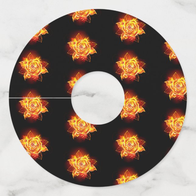 Étiquette Pour Verre De Vin Blooming Fire Rose (Devant)