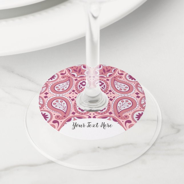 Étiquette Pour Verre De Vin Boutons Motifs Fancy Rose Paisley (De près)