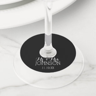 Étiquette Pour Verre De Vin Cadeau de mariage M & Mme couleur unie noir