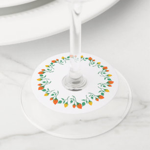 Étiquette Pour Verre De Vin Cadre rond floral avec fleurs de rose jaune et rou