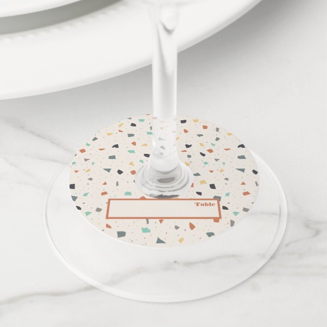 Étiquette Pour Verre De Vin Carrelage Terrazzo Confetti Carte moderne (De près)