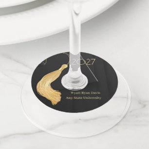 Étiquette Pour Verre De Vin Casquette noir et gobelet avec bâton or