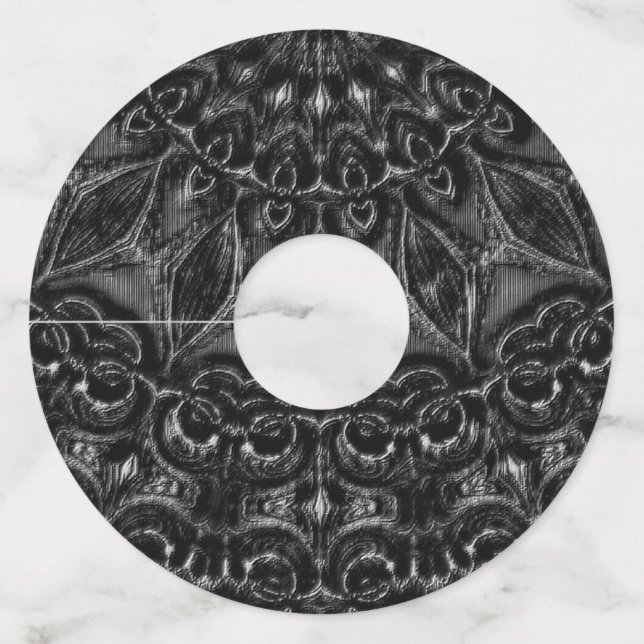 Étiquette Pour Verre De Vin Charcoal Mandala  (Devant)