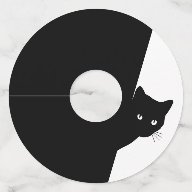 Étiquette Pour Verre De Vin Chat noir (Devant)