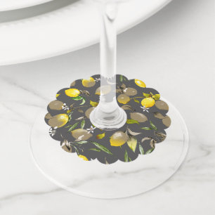 Étiquette Pour Verre De Vin citrons d'aquarelle 34