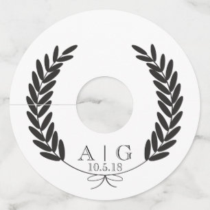 Étiquette Pour Verre De Vin Classique moderne Laurels & Couple's Initials Mari