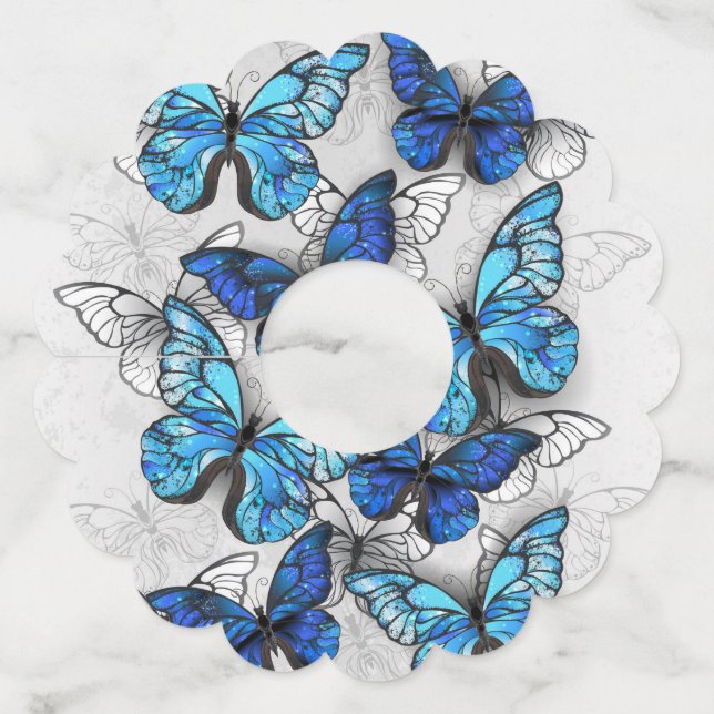 Étiquette Pour Verre De Vin Composition des White and Blue Butterflies (Devant)