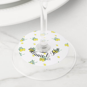 Étiquette Pour Verre De Vin Conception de citron aquarellé à la main - Nom du 