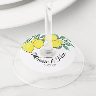 Étiquette Pour Verre De Vin Conception de citron aquarellée à la main - Nom du