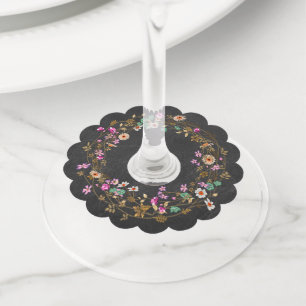 Étiquette Pour Verre De Vin Country Cowgirl Style Floral Wreath Art Motif