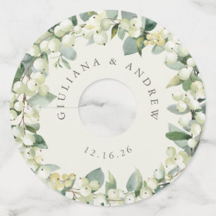 Étiquette Pour Verre De Vin Crème Snowberry & Eucalyptus Mariage d'hiver