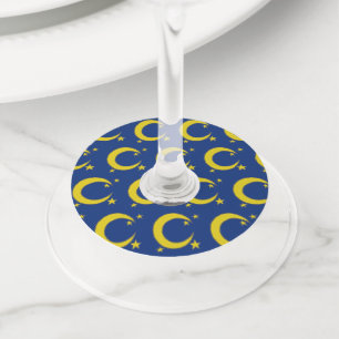 Étiquette Pour Verre De Vin Crescent Jaune Lune Bleu Nuit Sky Star Prom Gala