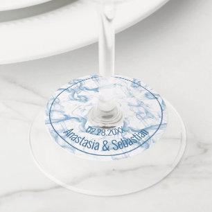 Étiquette Pour Verre De Vin Date de mariage personnalisée Fumée bleue