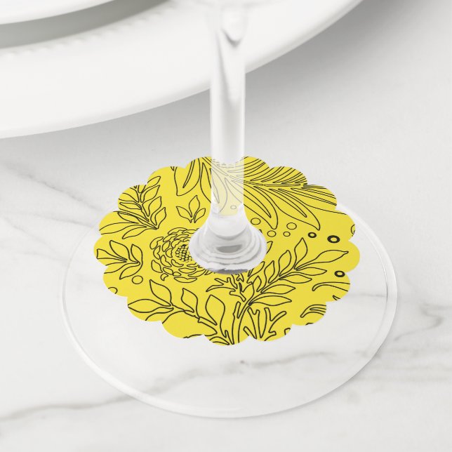 Étiquette Pour Verre De Vin Design floral 36 (De près)