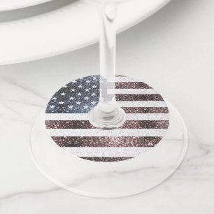 Étiquette Pour Verre De Vin Drapeau rustique rouge blanc bleu étincelant USA