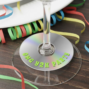 Étiquette Pour Verre De Vin Drôle Retro Music CD Disque Partie Y2K