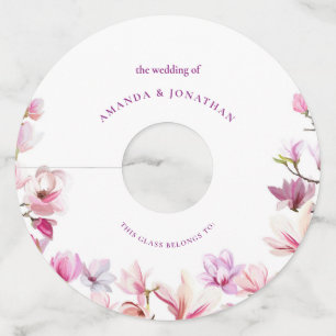 Étiquette Pour Verre De Vin Elégance moderne Magnolia Mariage Floral