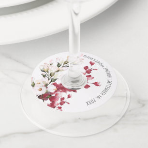 Étiquette Pour Verre De Vin Élégant rose pâle floral vin de faveur de douche d