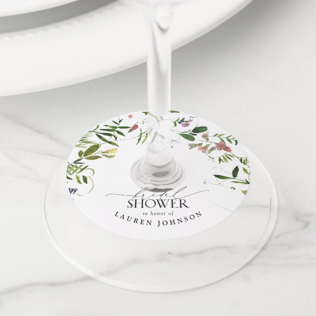 Étiquette Pour Verre De Vin Elégante Fête des mariées Fleur sauvage d'été (De près)