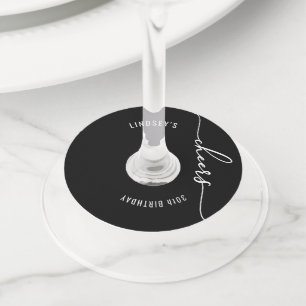 Étiquette Pour Verre De Vin Fête à thème noir et blanc