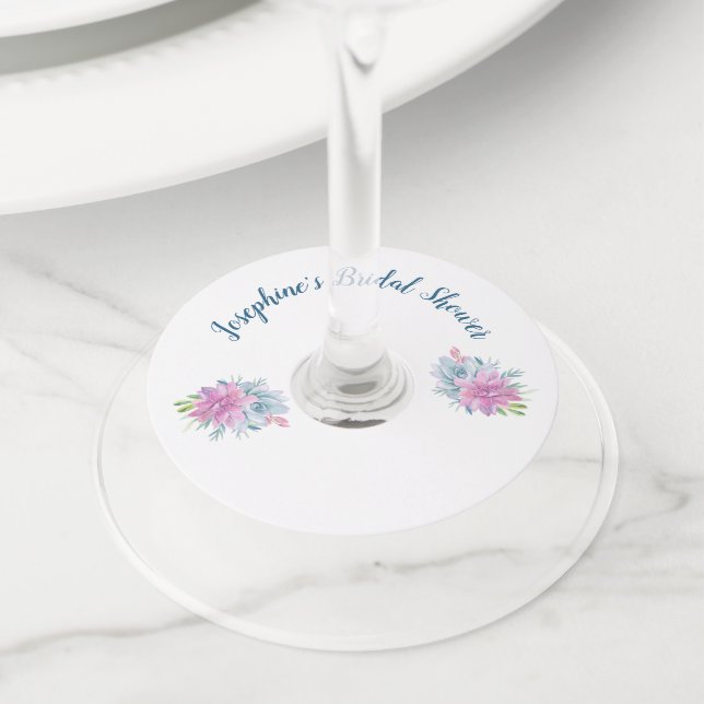 Étiquette Pour Verre De Vin Fête des mariées de l'aquarelle Succulents (De près)