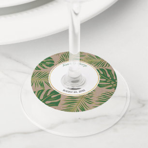 Étiquette Pour Verre De Vin Feuille tropical vert et or mariage rustique