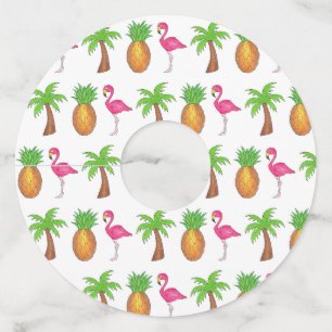 Étiquette Pour Verre De Vin Flamant rose rose Tropical Island Palm Tree Ananas