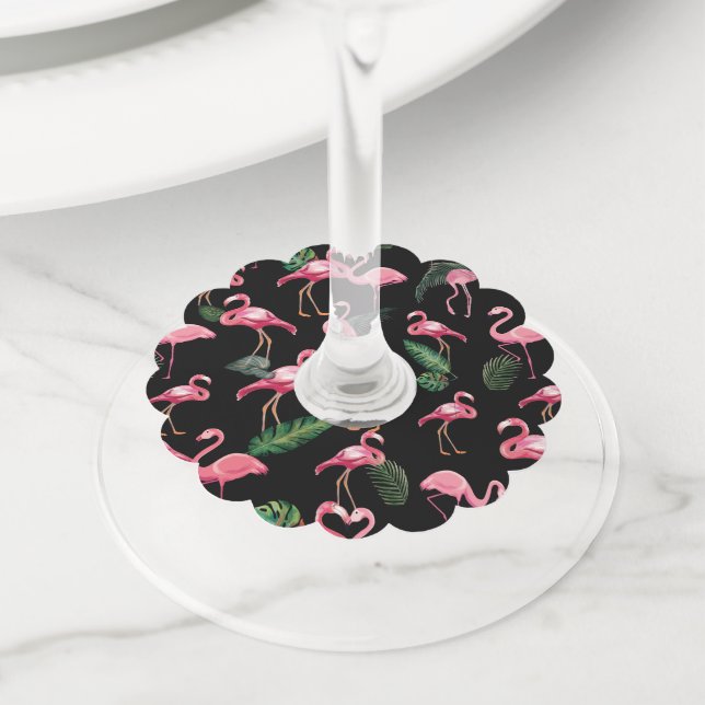 Étiquette Pour Verre De Vin Flamants roses Love Motif 4 (De près)