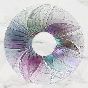 Étiquette Pour Verre De Vin Fleur Abstraite colorée Art moderne floral fractal