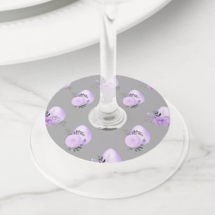 Étiquette Pour Verre De Vin Fleur Colorée Violette de Style Botanique de Pâque