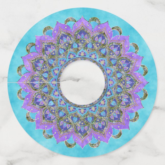Étiquette Pour Verre De Vin Fleur De Vie - Mandala India Style 2 (Devant)