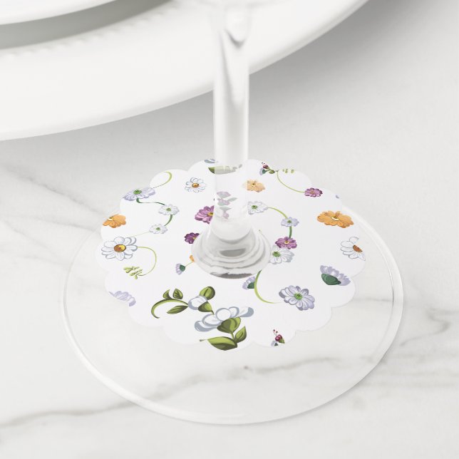 Étiquette Pour Verre De Vin Fleur marguerite 2 (De près)