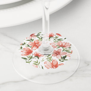 Étiquette Pour Verre De Vin Fleurs d'aquarelle rouge