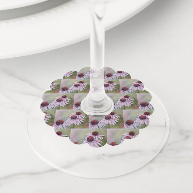 Étiquette Pour Verre De Vin Fleurs d'échinacée rose pâle (De près)