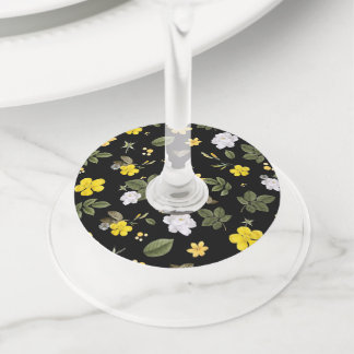 Étiquette Pour Verre De Vin Fleurs jaunes et roses blanches 2