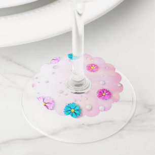 Étiquette Pour Verre De Vin Fleurs Motif 7