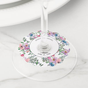Étiquette Pour Verre De Vin Fleurs personnalisées violet prune rose et blanc