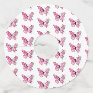 Étiquette Pour Verre De Vin Flower Butterfly