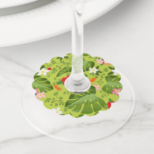 Étiquette Pour Verre De Vin Fond de fleurs tropicales 5