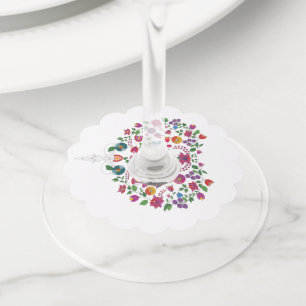 Étiquette Pour Verre De Vin Forme de cœur florale