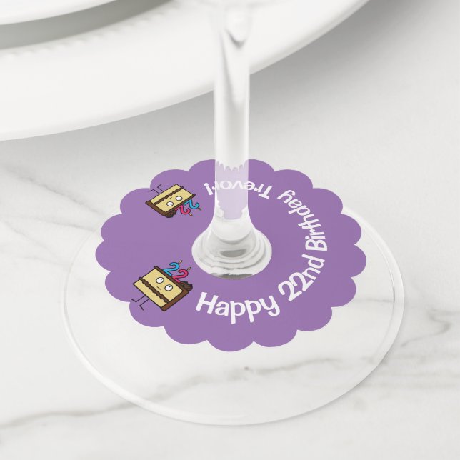 Étiquette Pour Verre De Vin Gâteau 22e anniversaire avec chandelles glace choc (De près)