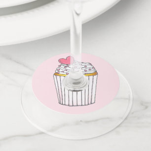 Étiquette Pour Verre De Vin Gâteau Cupcake Cœur Rose Célébration Mariage Baby 