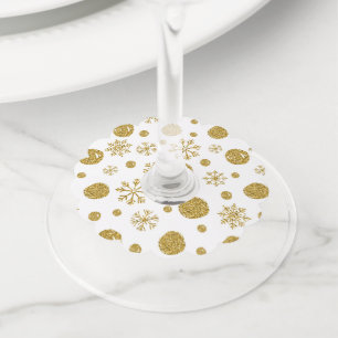 Étiquette Pour Verre De Vin Golden Snow Flakes 1